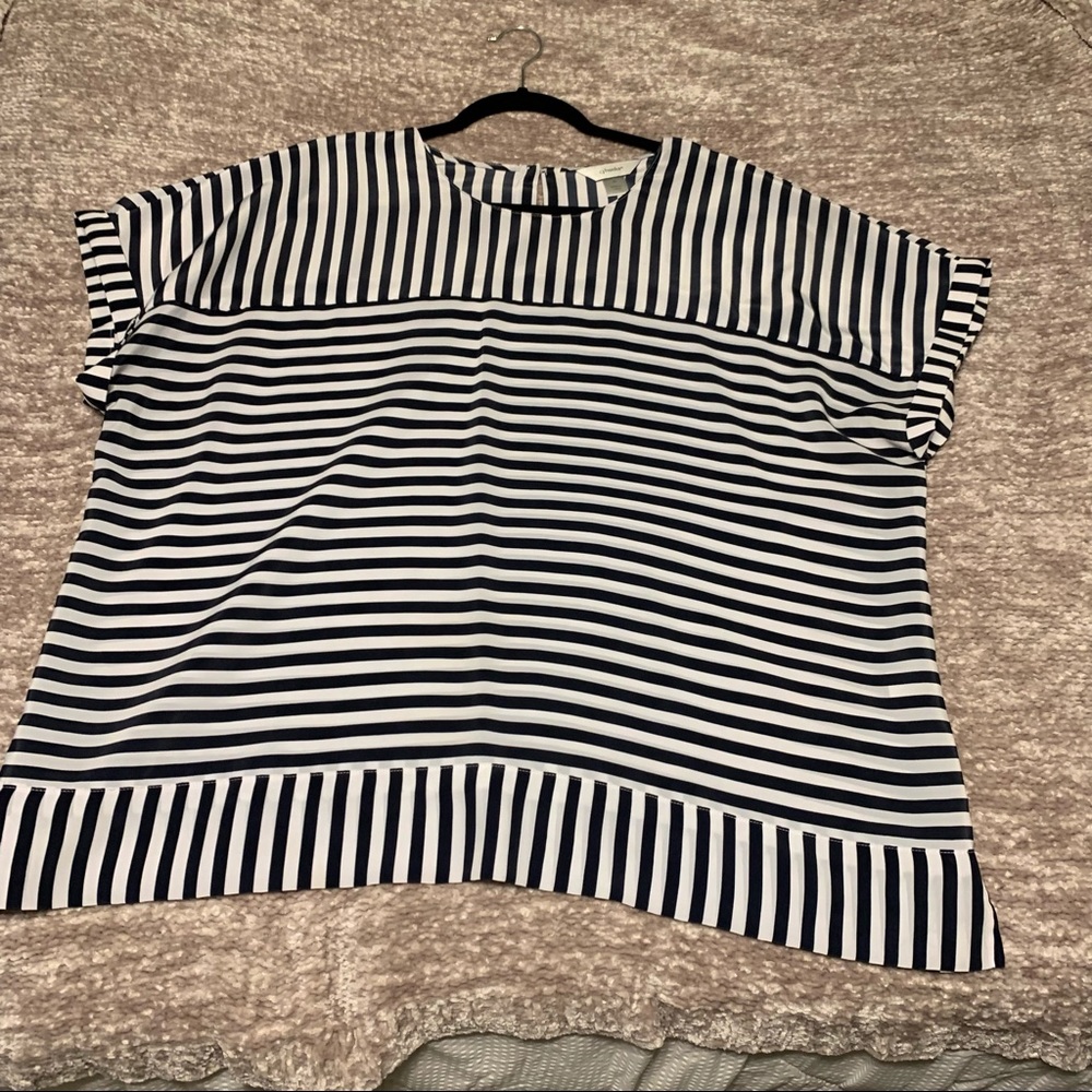 CJ Banks Flowy Stripe Blouse - 2X - navy/white